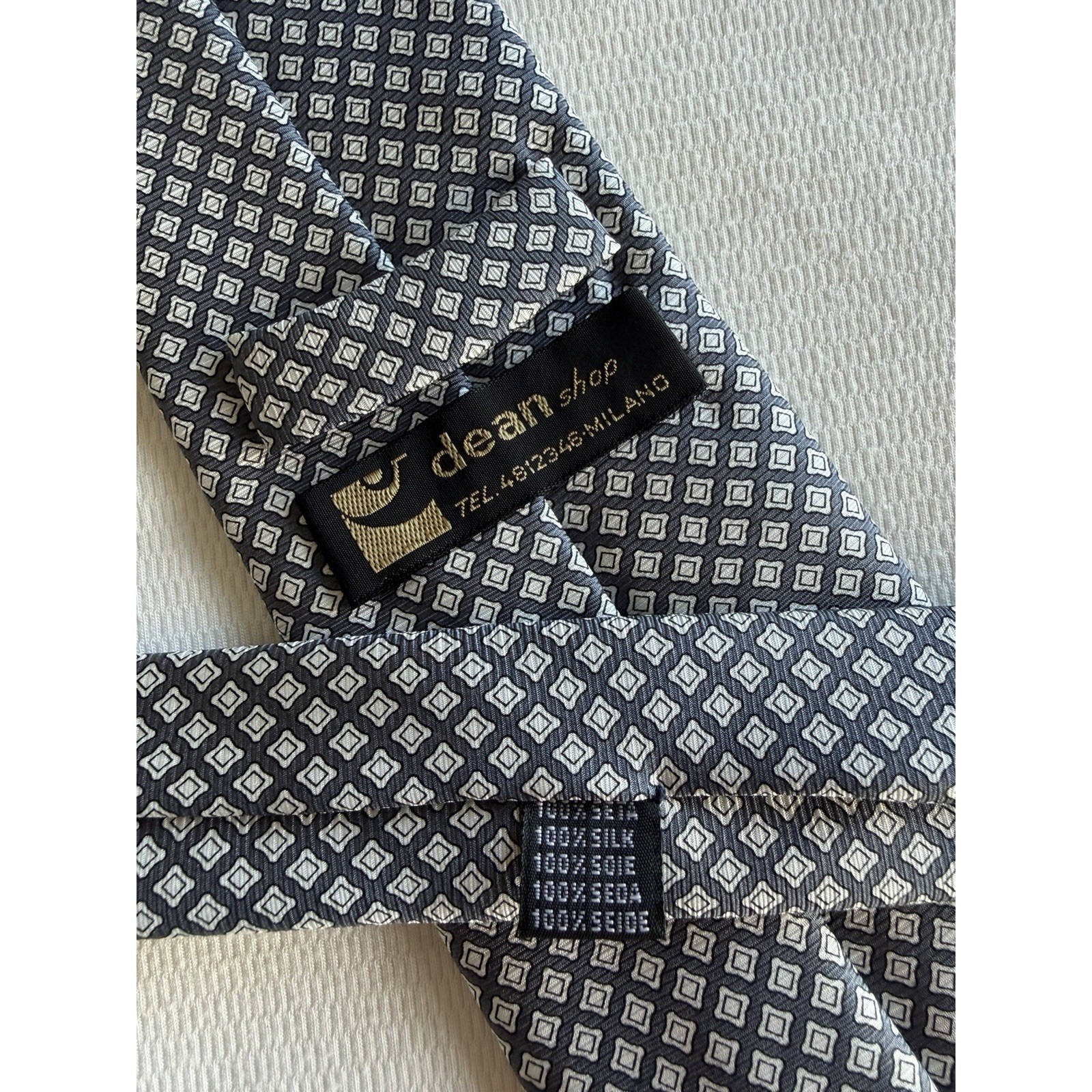 Dean Shop Milano Diamond Geometric Print 100% Silk Tie Necktie Made In Italy